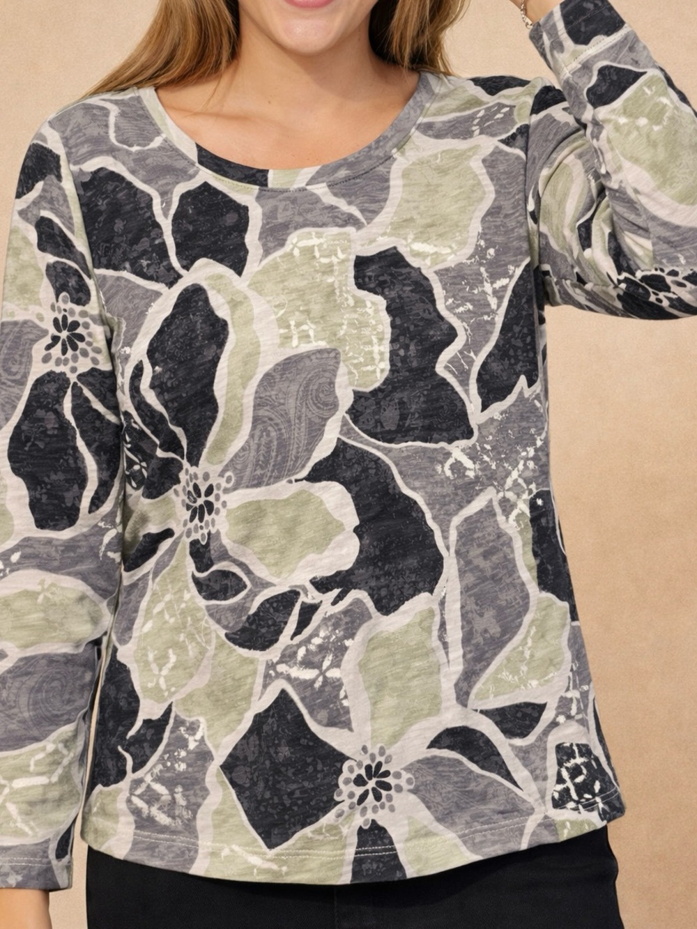Escape by Habitat Floral Fog Round Neck Peruvian Cotton Top - Womens M